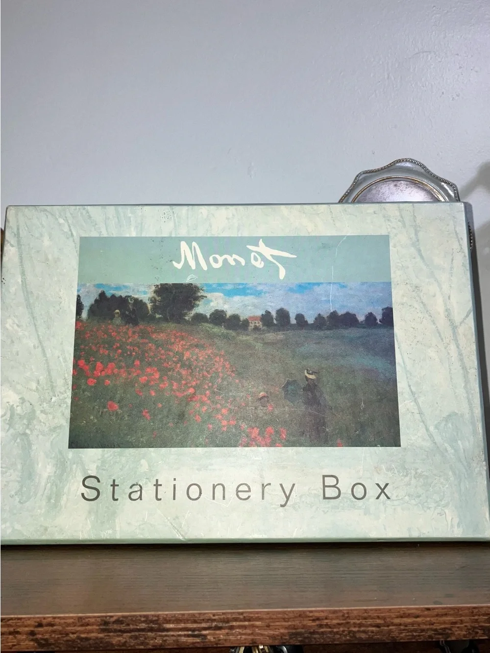 Vintage Monet Mint Green Mixed Stationery Box with Impressionist Artwork